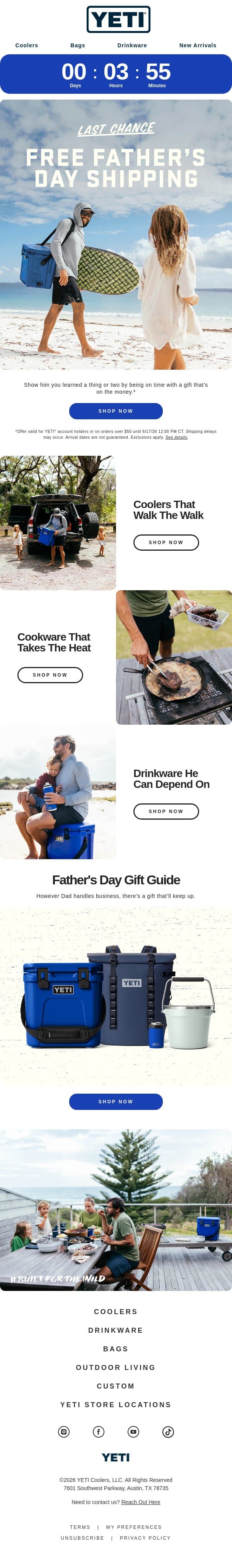 ENDS SOON: Free Father’s Day Shipping email from Yeti screenshot