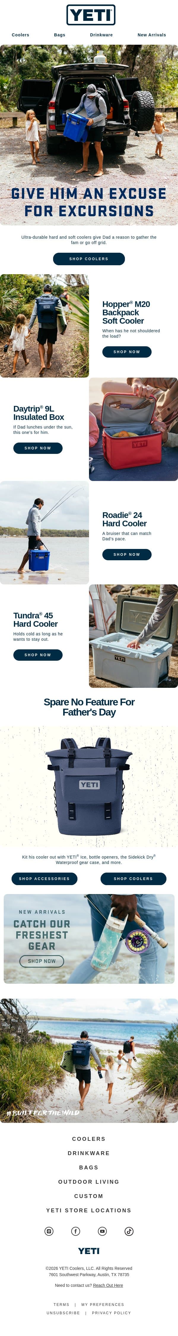Relentlessly Reliable: Coolers Fit For Dad email from Yeti screenshot