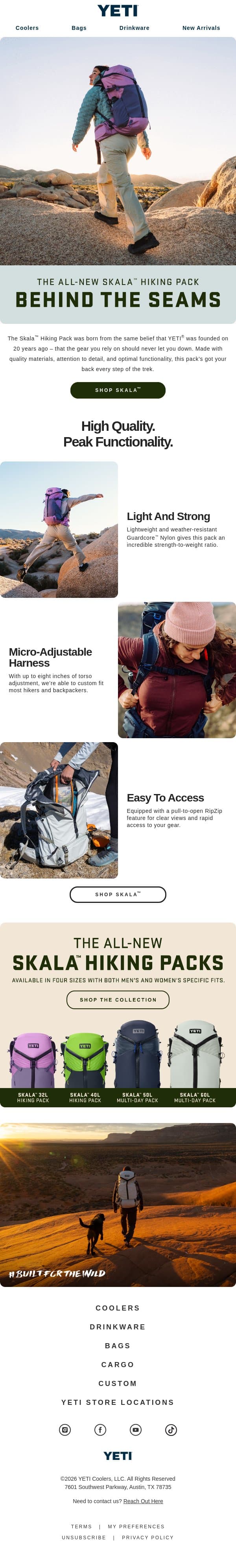 Get To Know The All-New Skala™ Hiking Pack email from Yeti screenshot