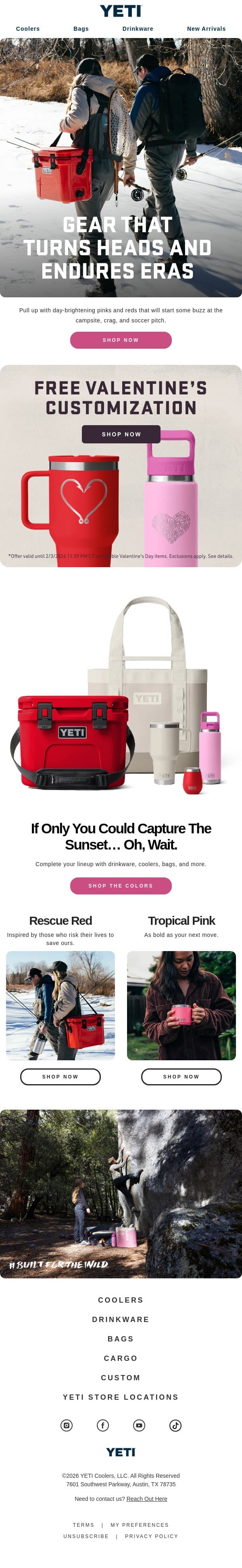 Pinks and Reds You Can Rock Year Round email from Yeti screenshot