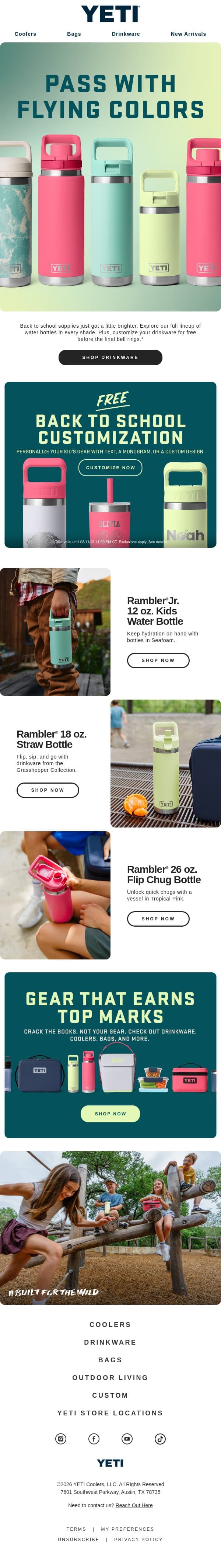 Free Drinkware Customization email from Yeti screenshot