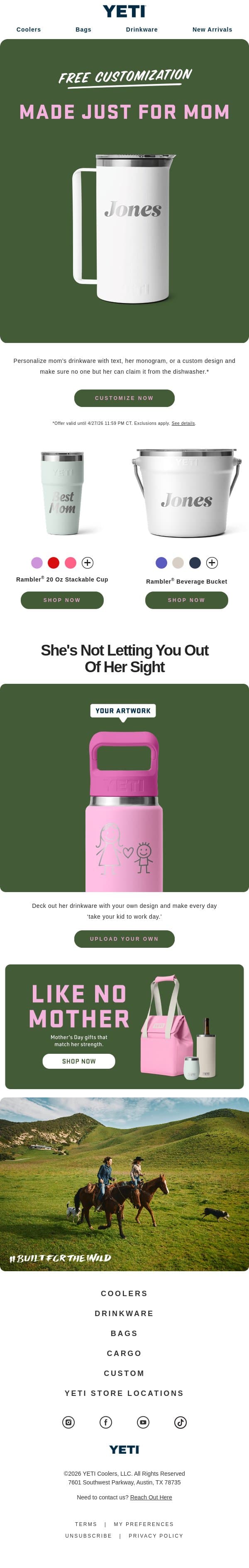 Free Customization For Mom email from Yeti screenshot