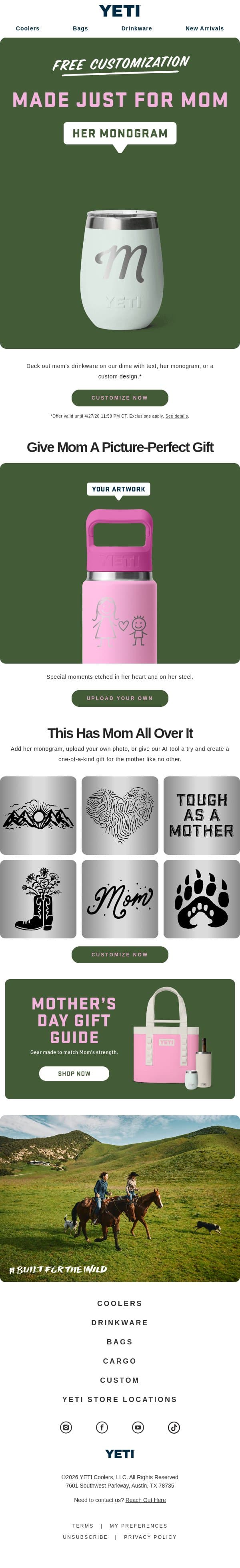 Make A Gift As Special As Mom – For Free email from Yeti screenshot