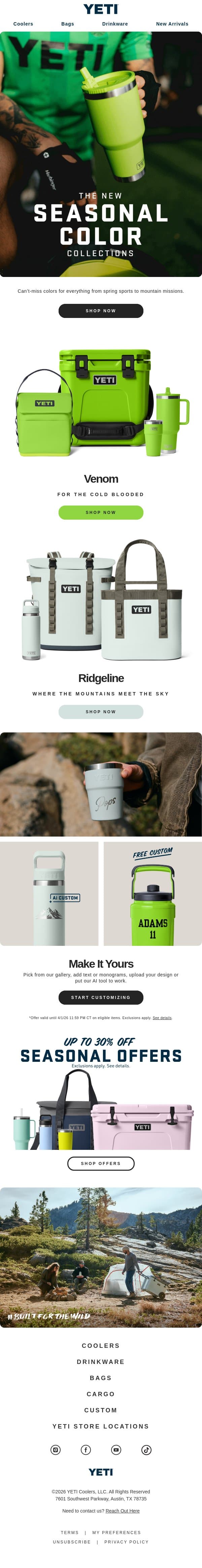 Two New Colors Just Dropped email from Yeti screenshot