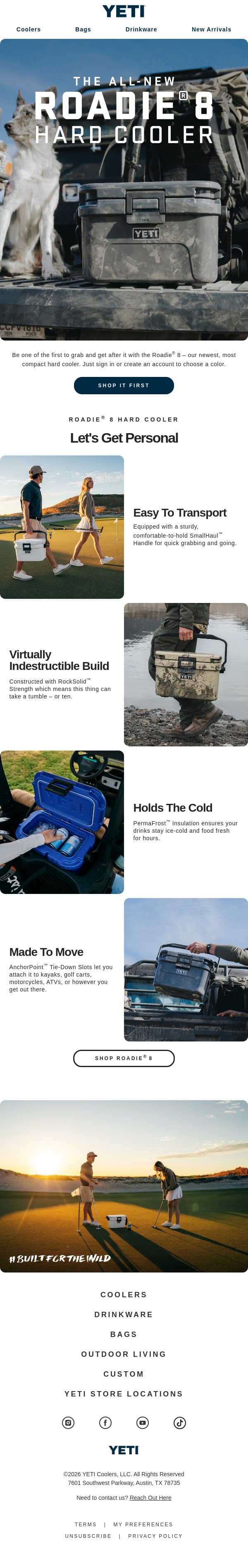 Early Access: The All-New Roadie® 8 Hard Cooler email from Yeti screenshot