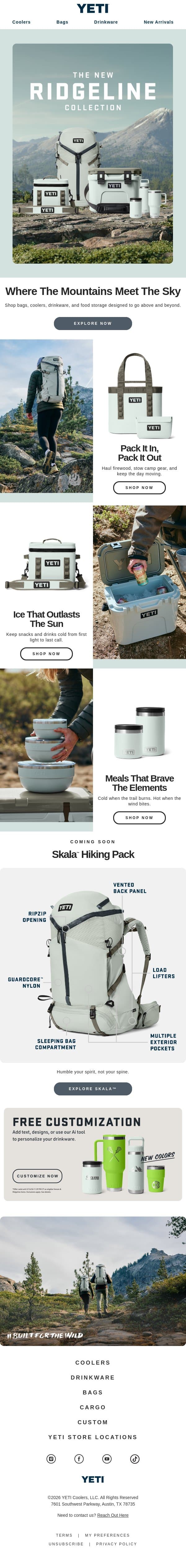 The New Ridgeline Collection Just Dropped email from Yeti screenshot