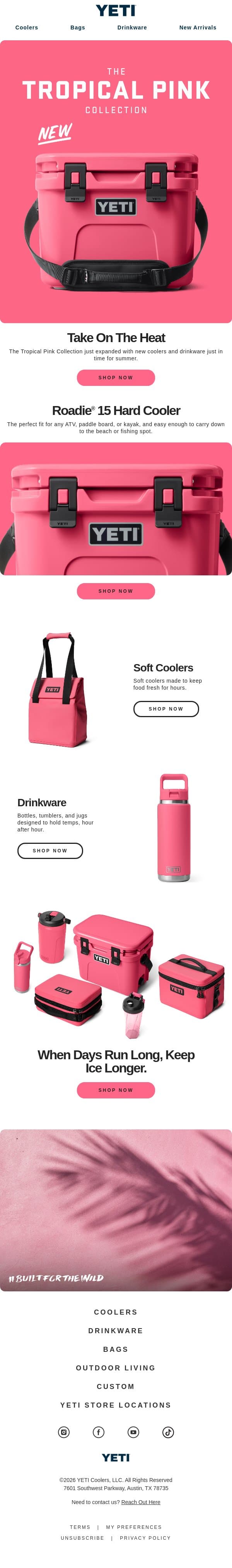 New Additions to Tropical Pink email from Yeti screenshot