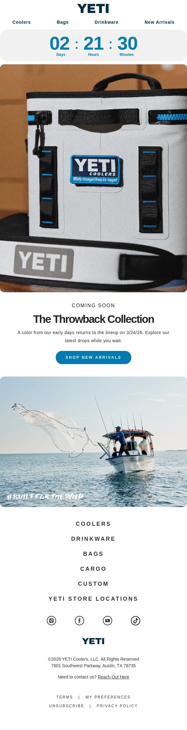 A New Drop Is Coming Soon email from Yeti screenshot