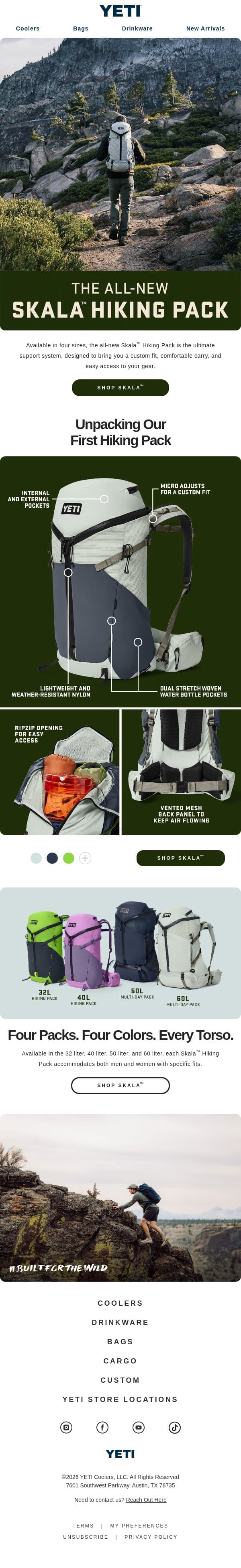 Introducing The All-New Skala™ Hiking Pack email from Yeti screenshot