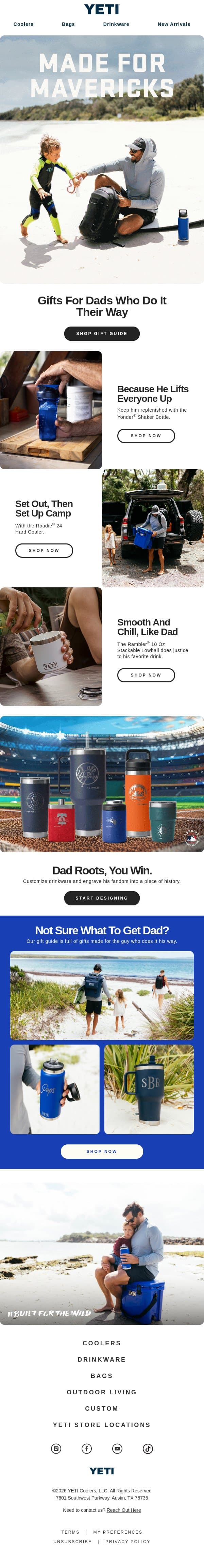 The Father’s Day Gift Guide Is Here email from Yeti screenshot