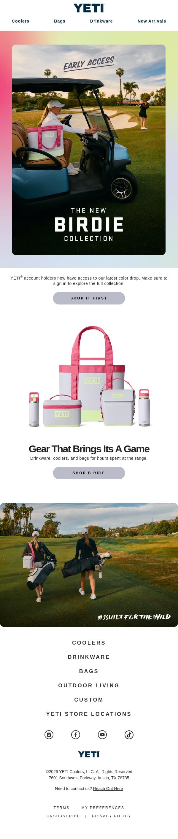 The Birdie Collection Is Here email from Yeti screenshot