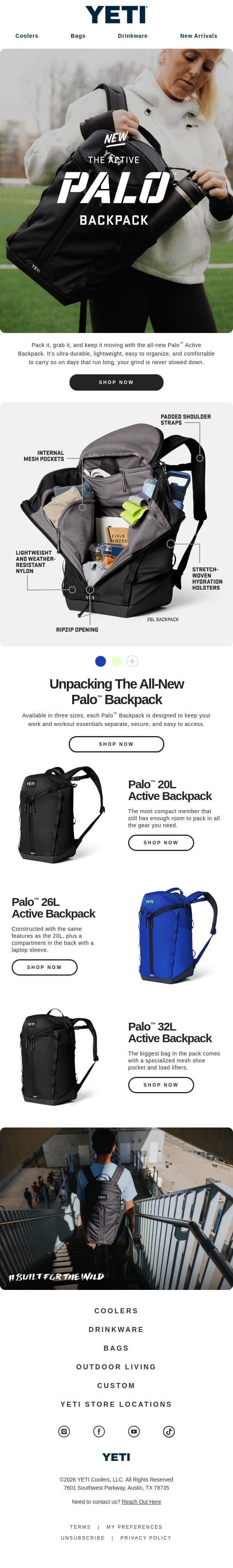 JUST DROPPED: The All-New Palo™ Active Backpack email from Yeti screenshot