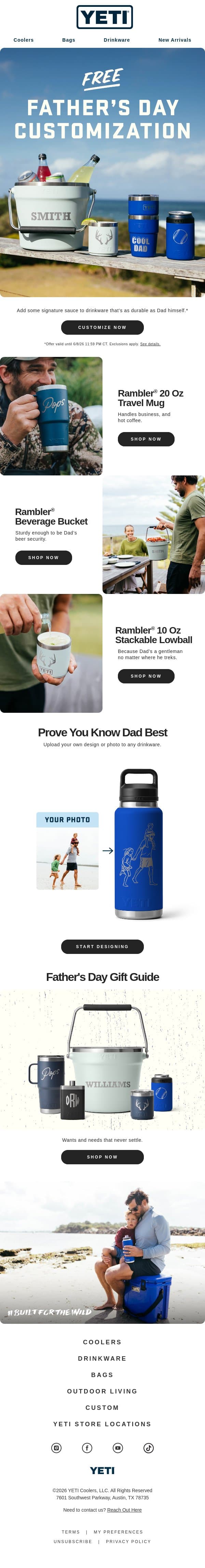 FREE Customization On Dad-Approved Drinkware email from Yeti screenshot