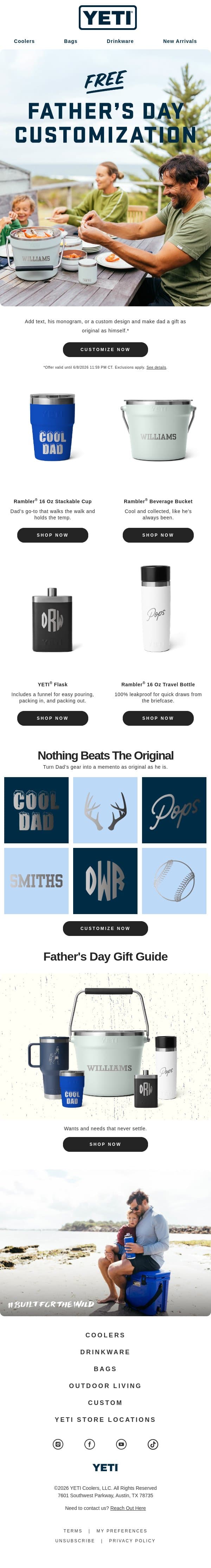 FREE Customization On Gifts As Original As Dad email from Yeti screenshot