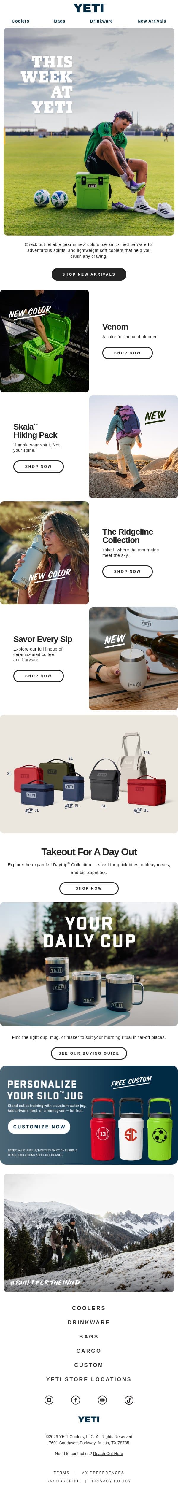 See What Just Landed email from Yeti screenshot