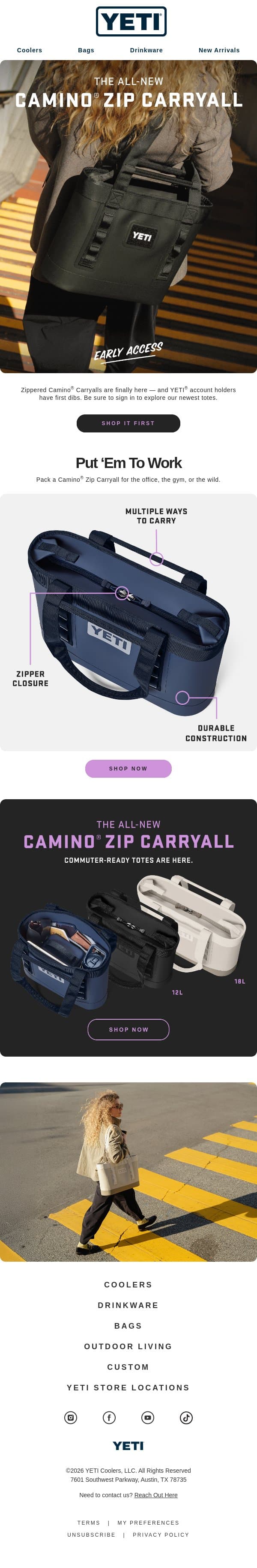 Meet The All-New Camino® Zip Carryall email from Yeti screenshot
