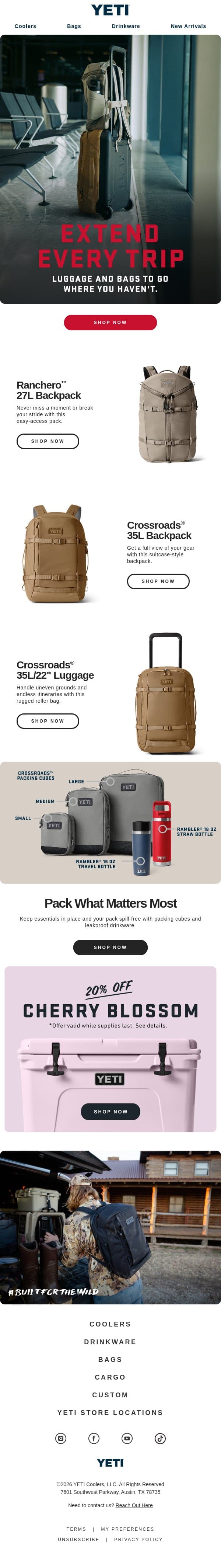 Go The Extra Miles email from Yeti screenshot