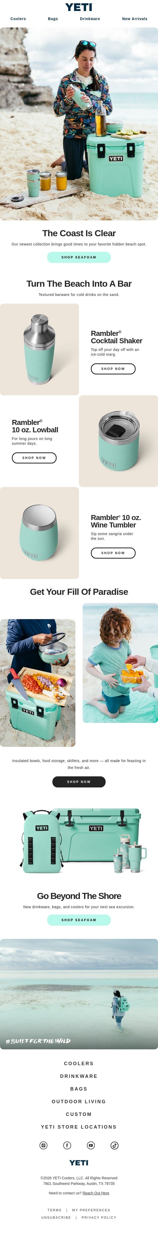 Raise One Up To Seafoam email from Yeti screenshot