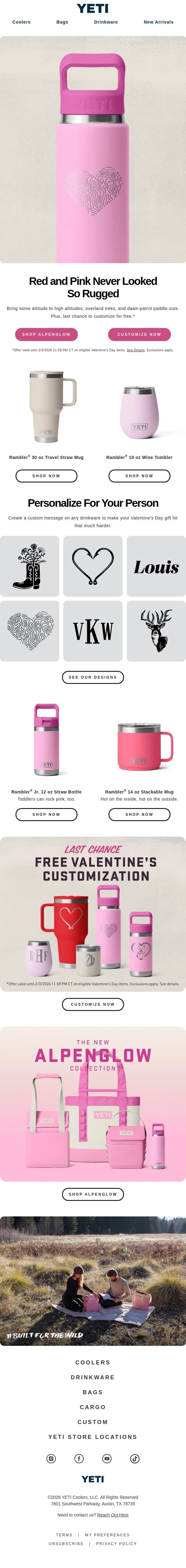 Last Chance For Free Customization email from Yeti screenshot