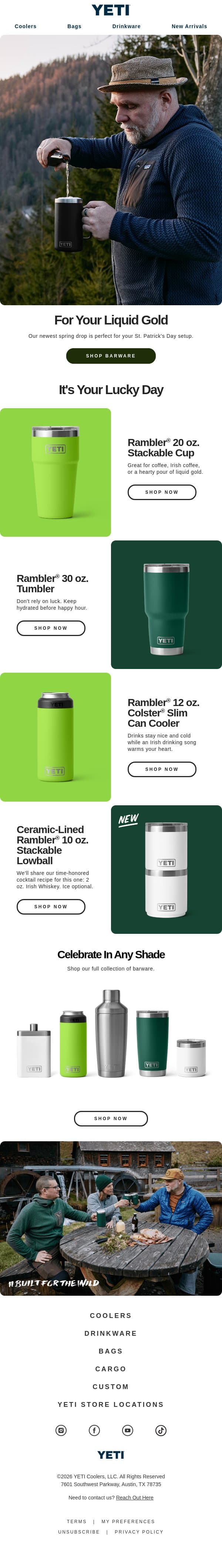 New Green Drinkware For Hearty Cheers email from Yeti screenshot