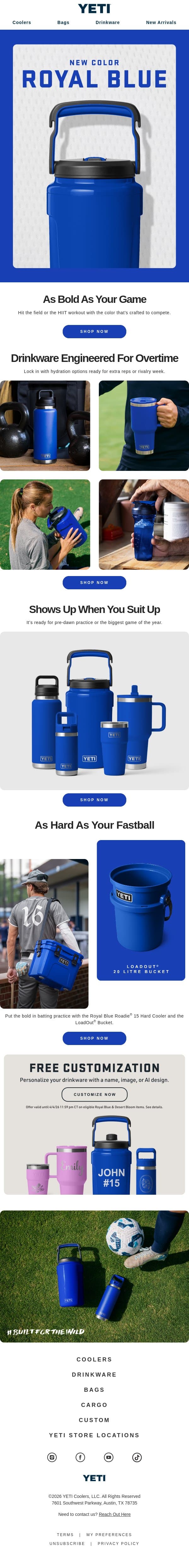 JUST DROPPED: Royal Blue Has Arrived email from Yeti screenshot