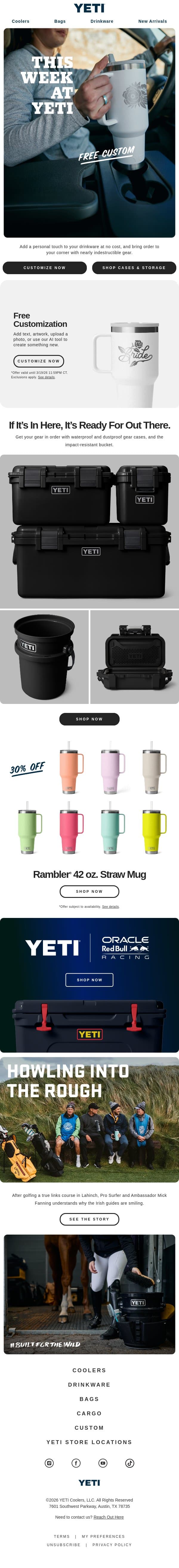 Free Customization For A Limited Time email from Yeti screenshot
