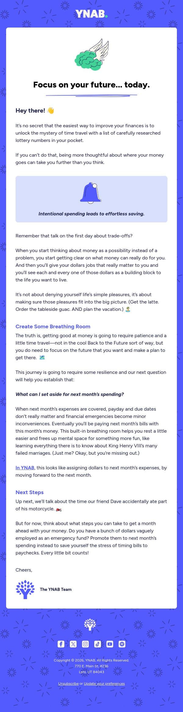 Save Yourself 🛟 email from YNAB screenshot