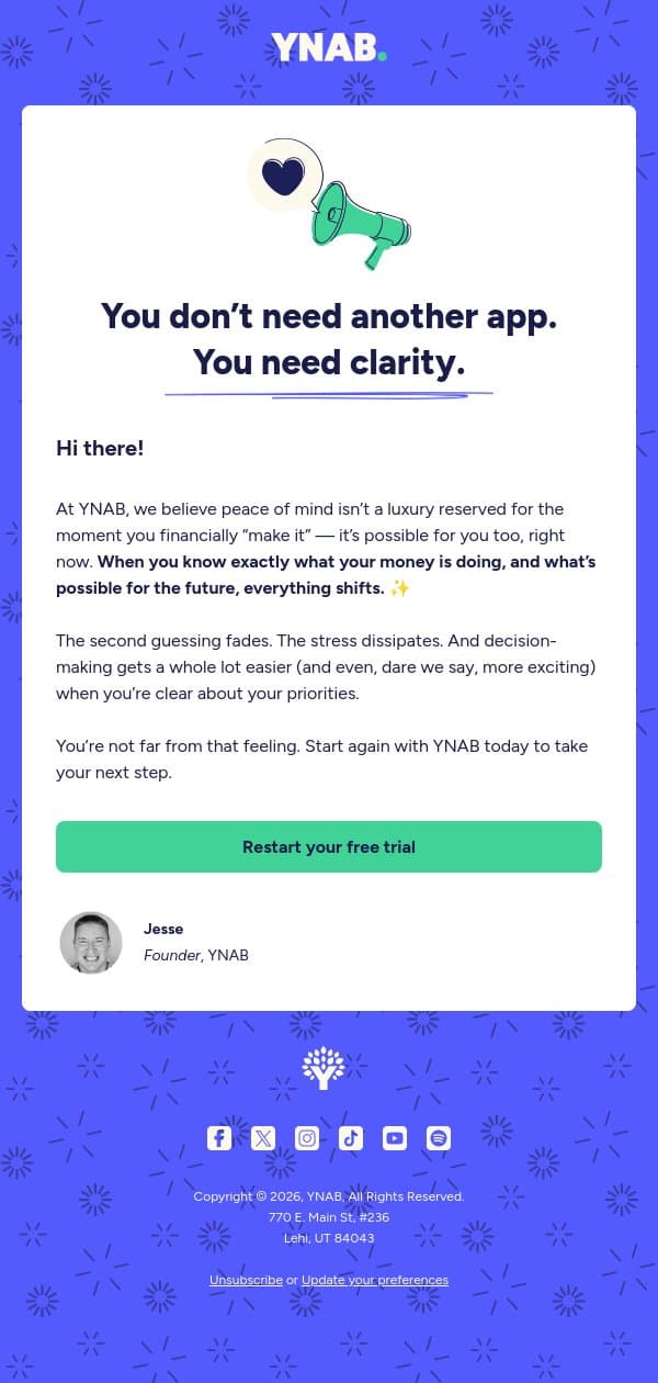 End your second guessing, for good email from YNAB screenshot