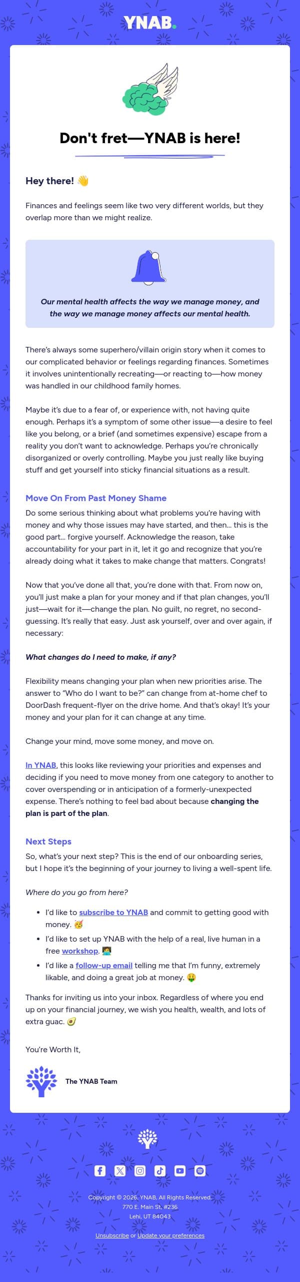 Find Flexibility & Forgiveness email from YNAB screenshot