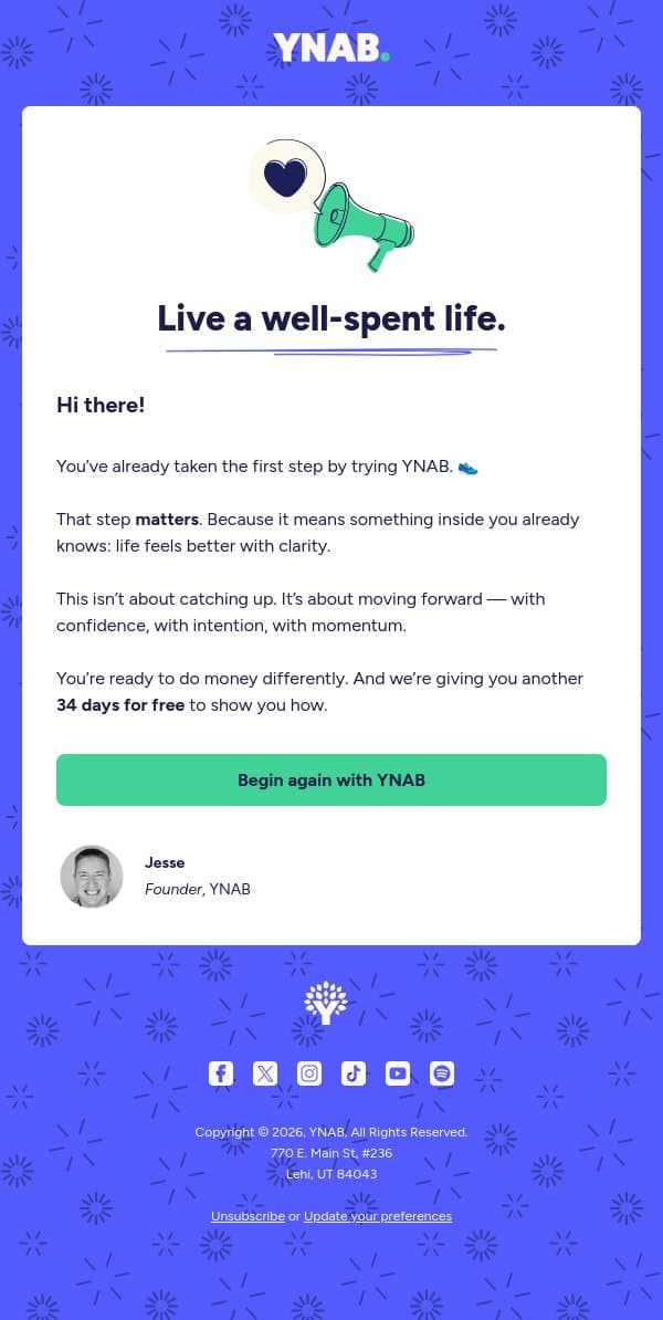 Make space for what matters email from YNAB screenshot