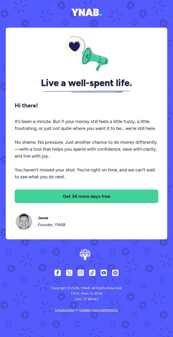 What if this time, it sticks? email from YNAB screenshot