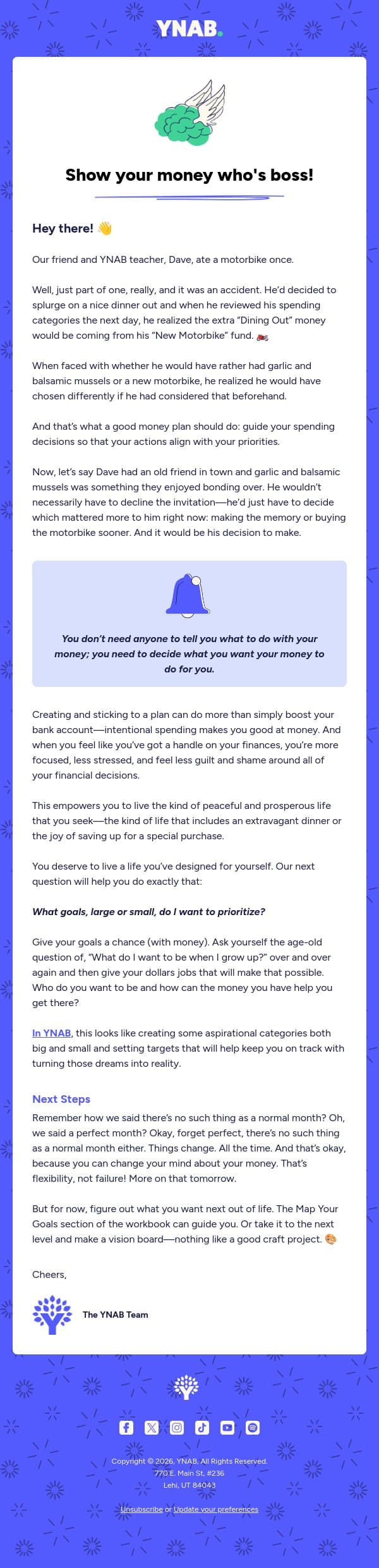 Find the Money First email from YNAB screenshot