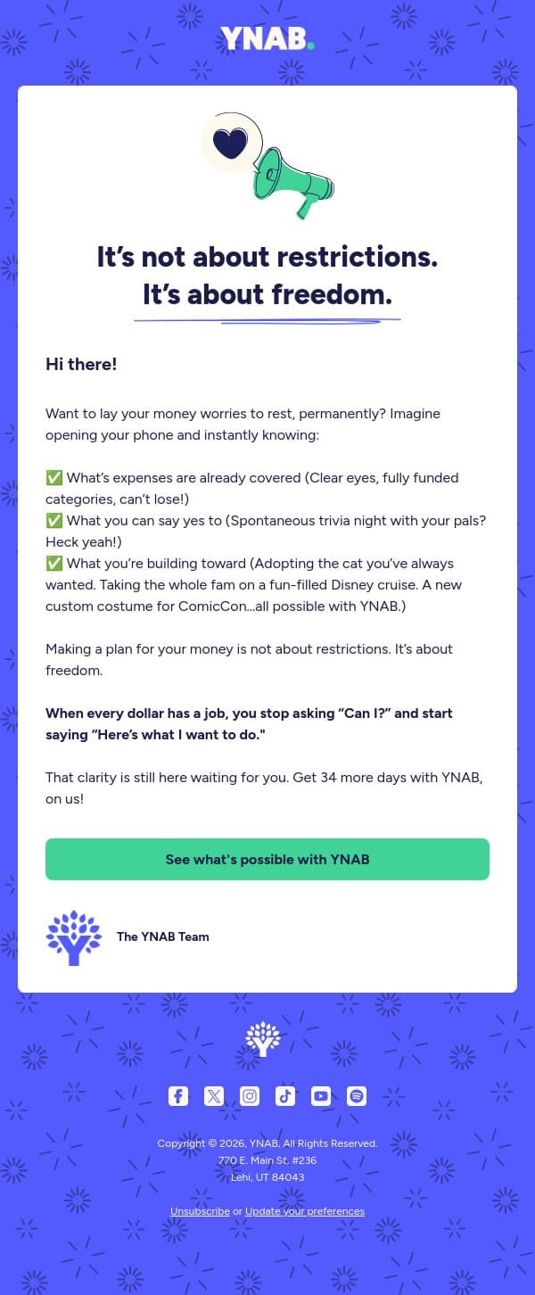 The way you think about money? It matters. email from YNAB screenshot