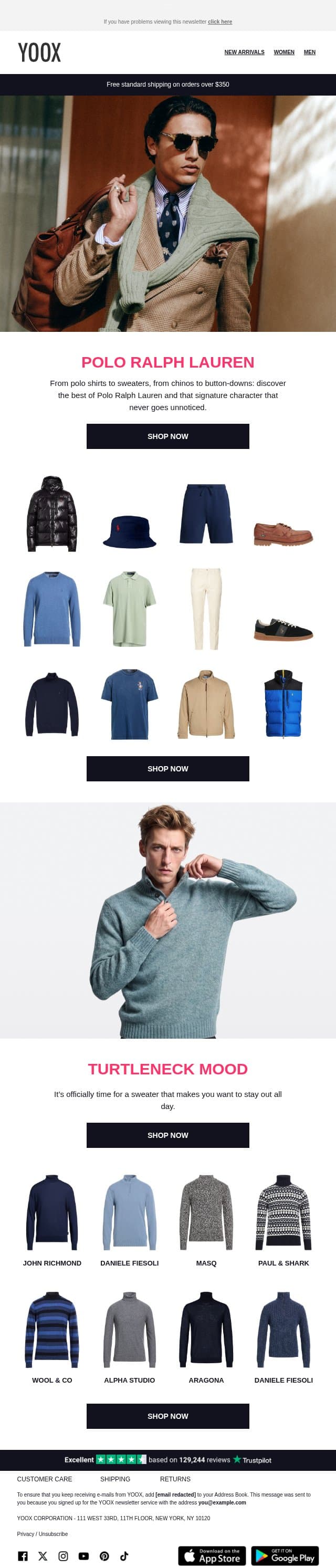 Polo Ralph Lauren: preppy, with attitude email from Yoox screenshot