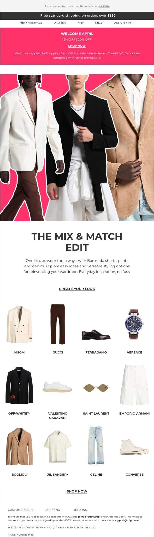 Three ways to style a blazer >> email from Yoox screenshot