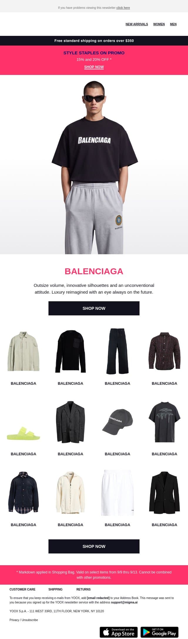 Just one word: Balenciaga email from Yoox screenshot