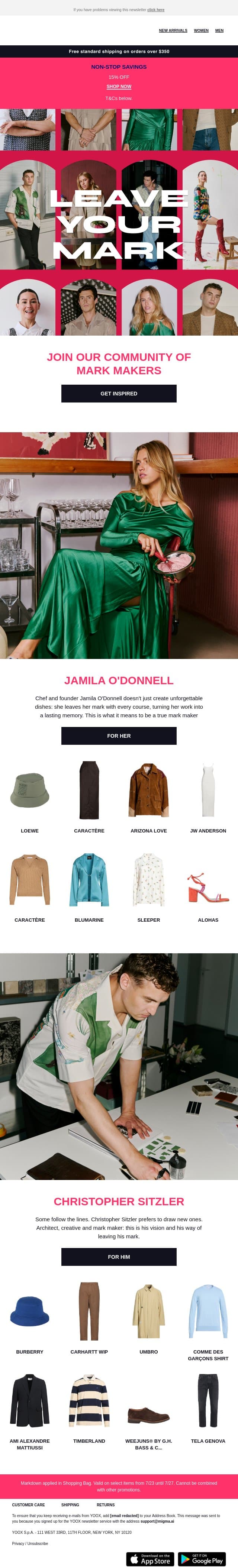 Leave your Mark > Make your style unforgettable email from Yoox screenshot