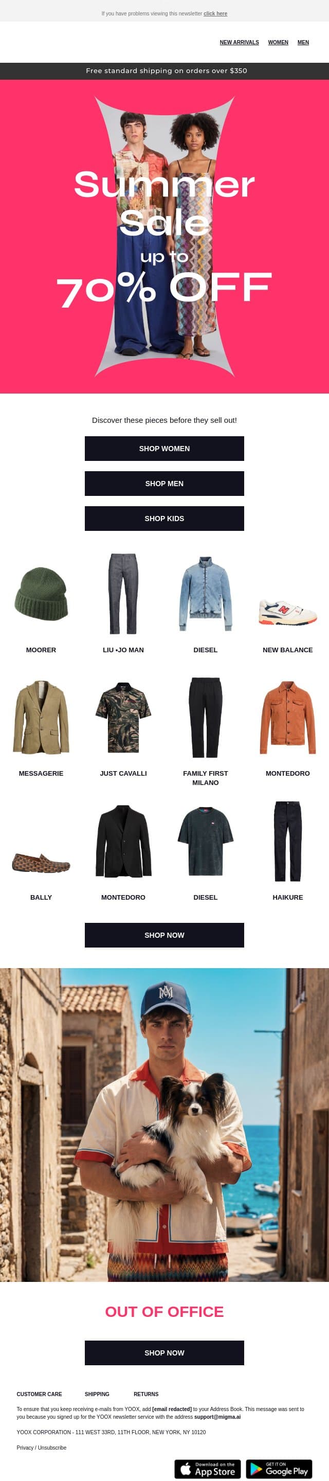 AMAZING MARKDOWNS: Don't miss out! > email from Yoox screenshot