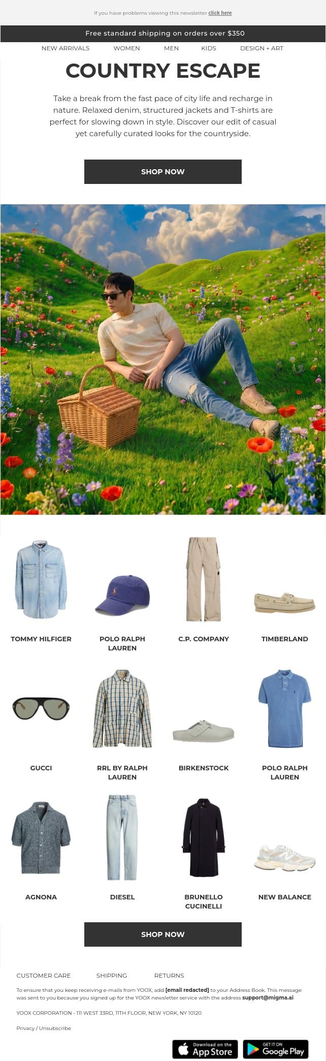 🌾Fresh air, sunshine and the perfect look > email from Yoox screenshot