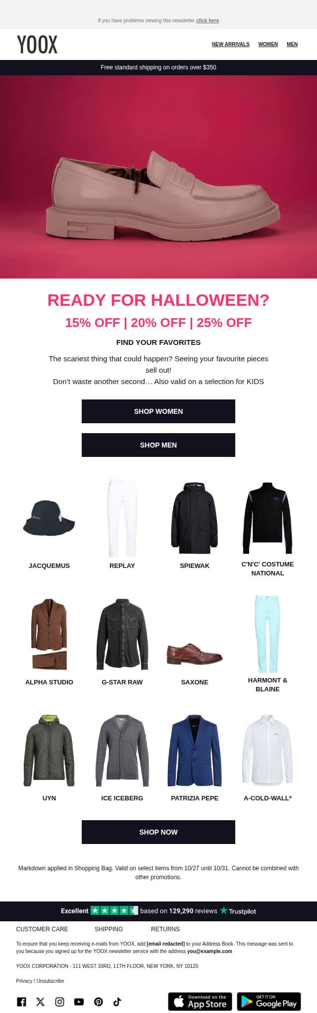 Up to 25% OFF 🎃 No tricks, just unmissable offers… KIDS included email from Yoox screenshot
