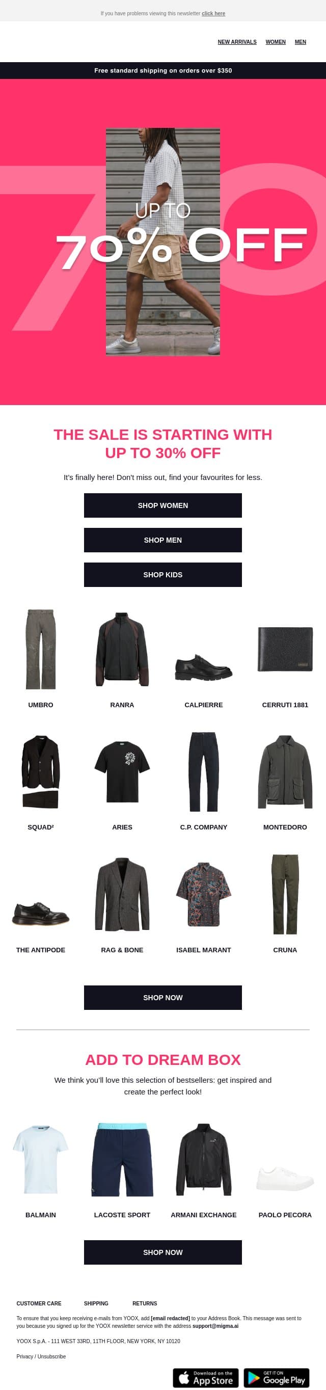 SALE > Up to 70% OFF even more items! email from Yoox screenshot