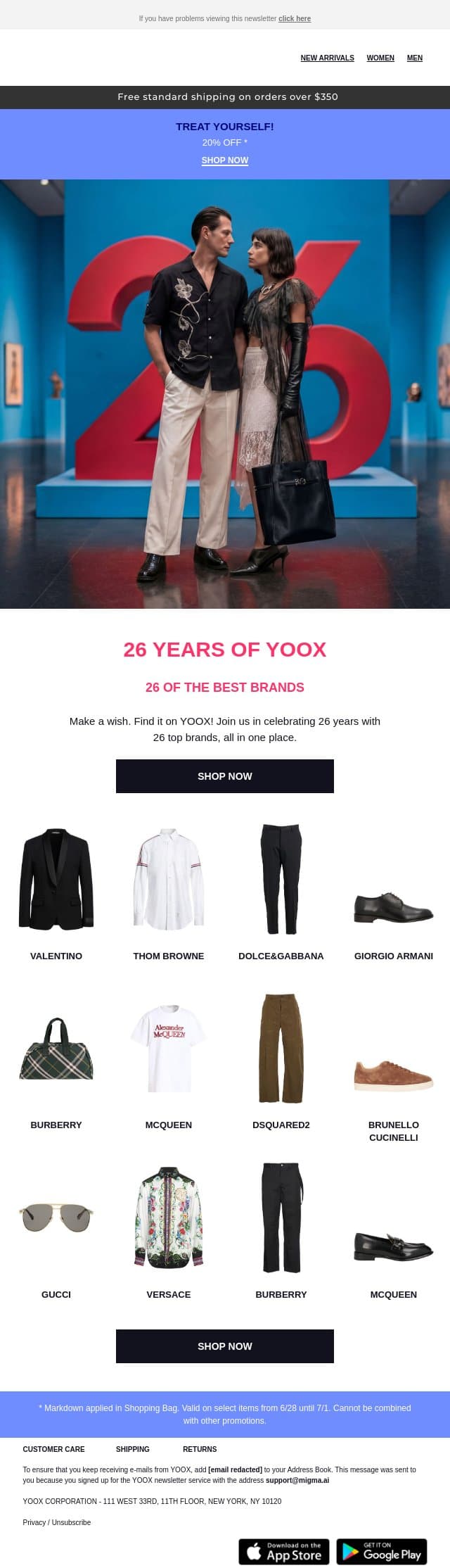 🍰 26 top brands await… email from Yoox screenshot