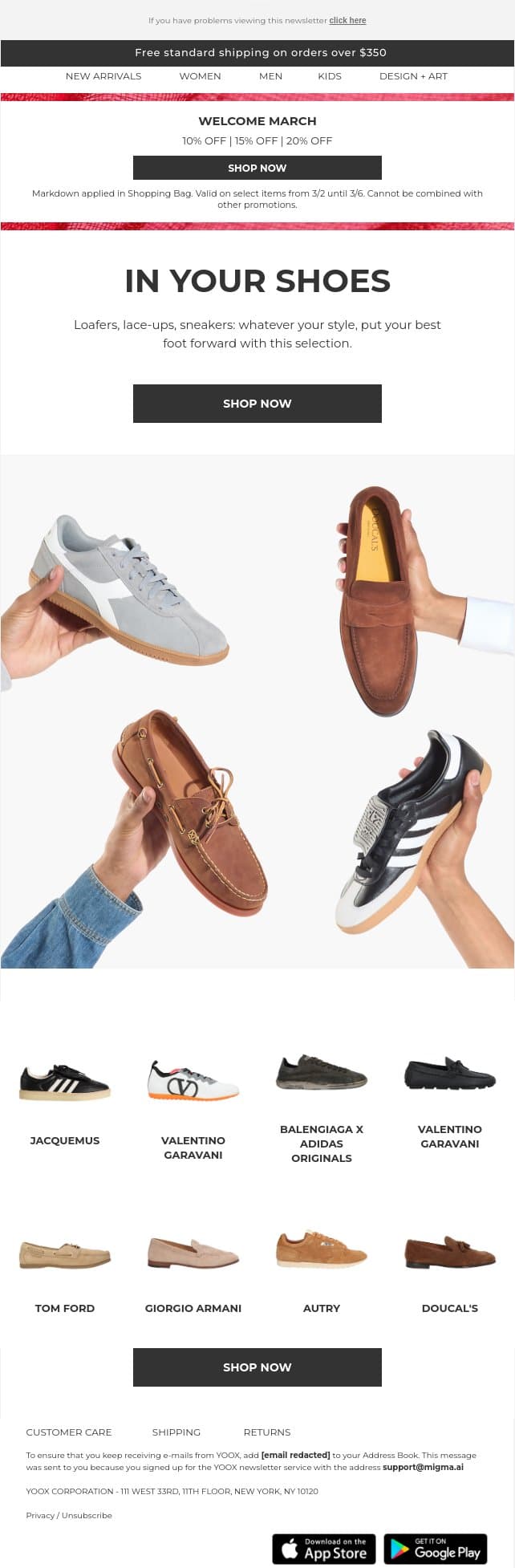 👞Put your best foot forward with our seasonal shoe edit email from Yoox screenshot