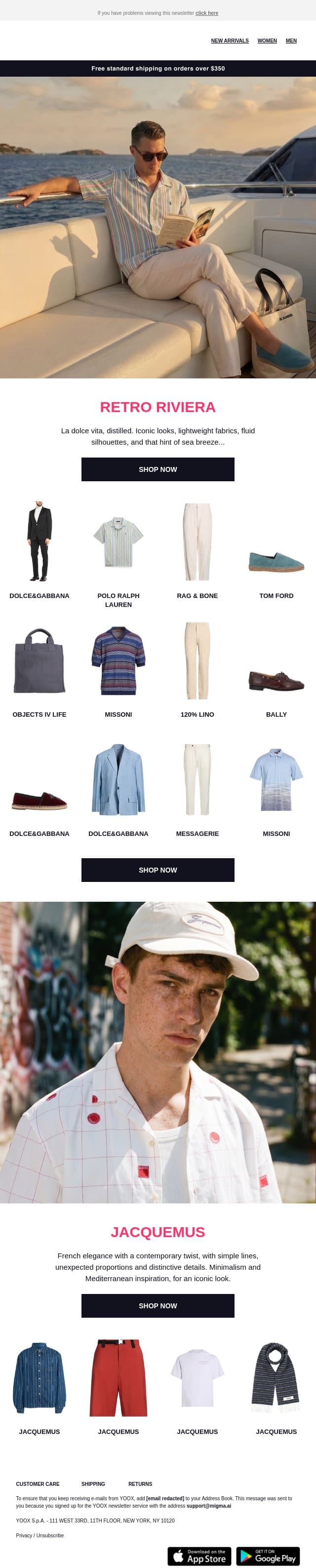 Riviera vibes, unmistakable style email from Yoox screenshot