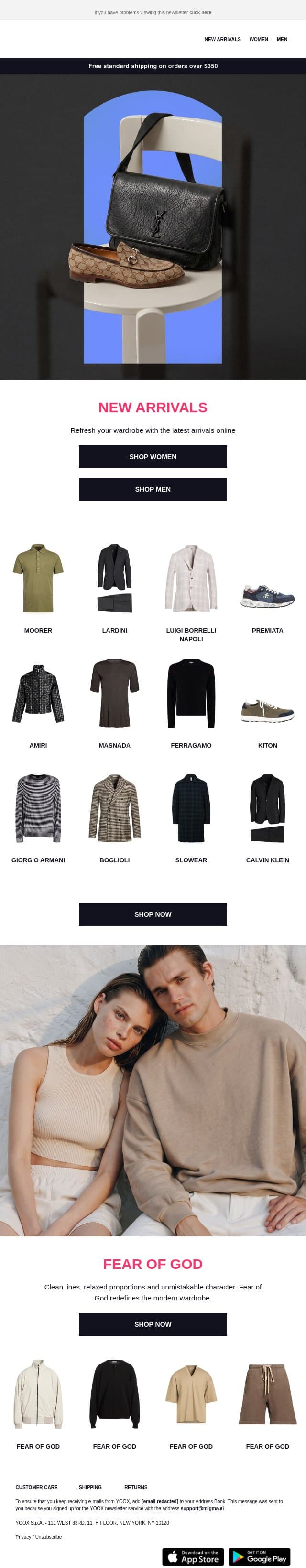 Craving something new? Start with FEAR OF GOD > email from Yoox screenshot