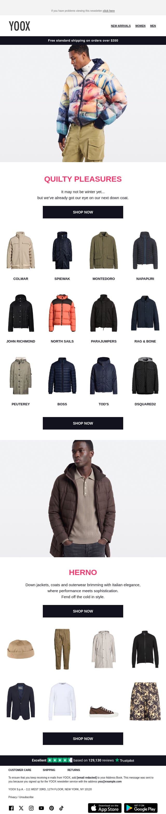 🧥 Quilty pleasures on the horizon email from Yoox screenshot