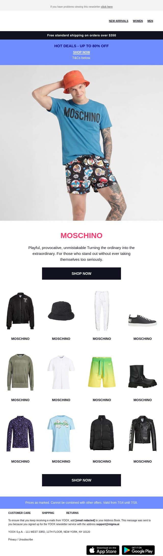 Moschino: playful, provocative, unmistakable email from Yoox screenshot