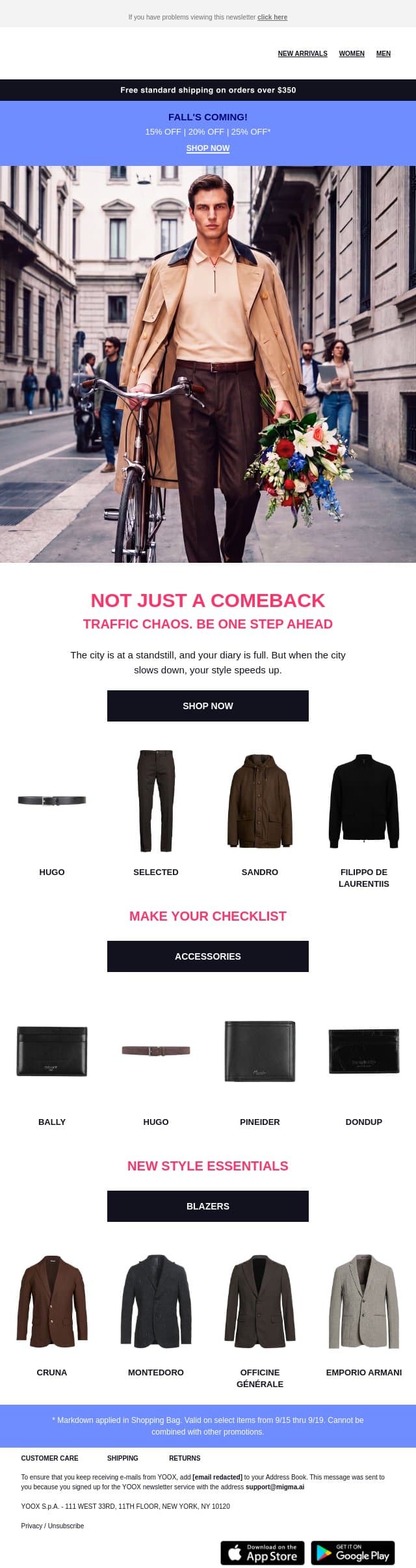🚕 Back to the city? Here are the looks to stay ahead of the game email from Yoox screenshot