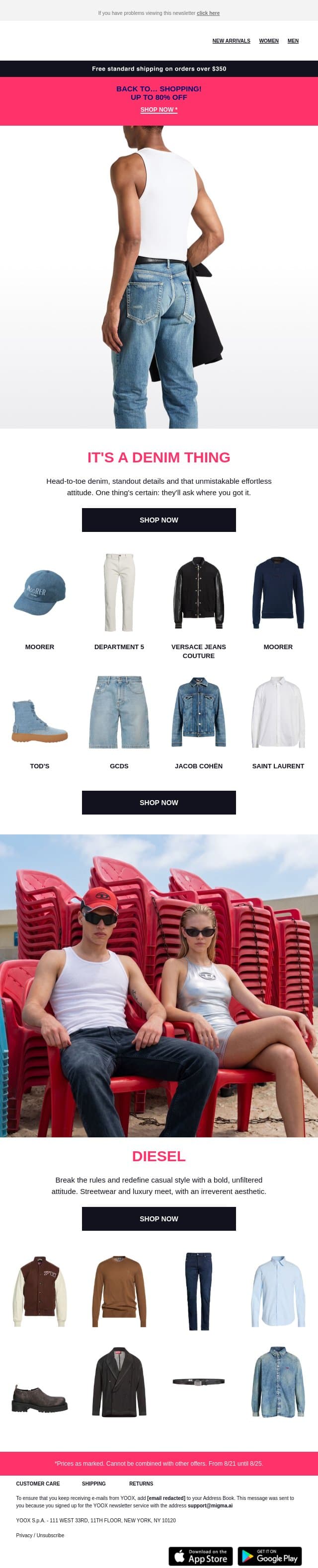 👖Denim: build your look with these Diesel styles email from Yoox screenshot