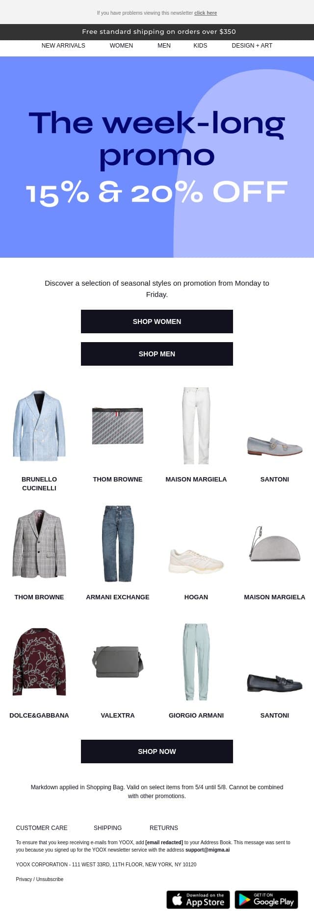 🗓️ New items at 15% & 20% OFF email from Yoox screenshot